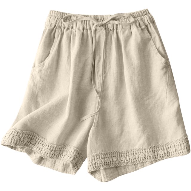 Summer Clearance! Womens Plus Size Pants,Summer Pants for Womens,Womens Solid Color Retro Hook Flower High Waisted Drawstring Shorts