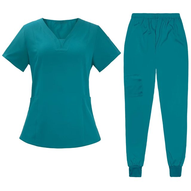 Tachiuwa Female Scrub Set Classic Short Sleeved Elastic Waist Soft Nurse Work Clothes M