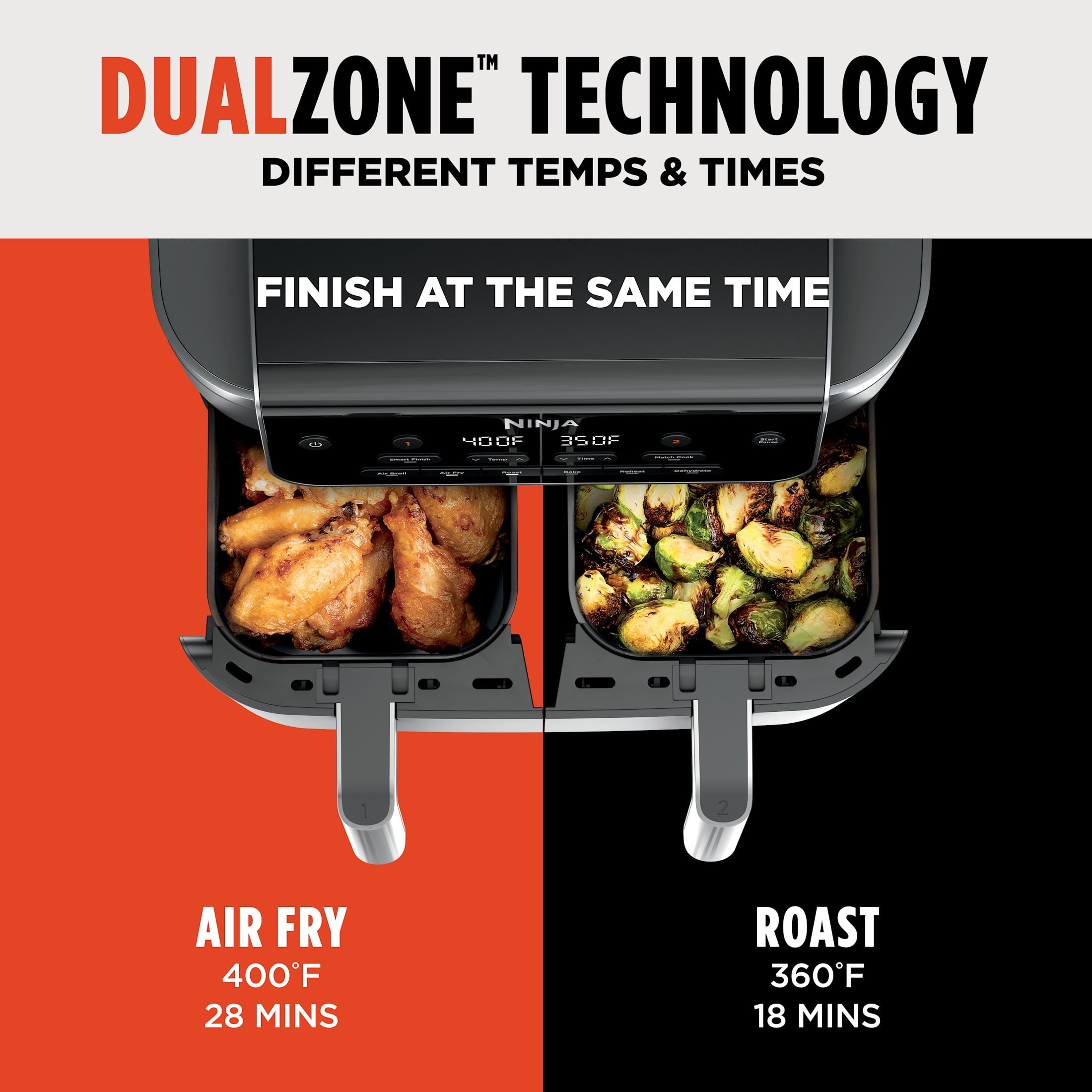 Ninja DualZone Air Fryer 8-Qt, 6-in-1, 2 Baskets, Smart Finish & Match Cook, Air Fry Roast Bake, DZ801C Gray