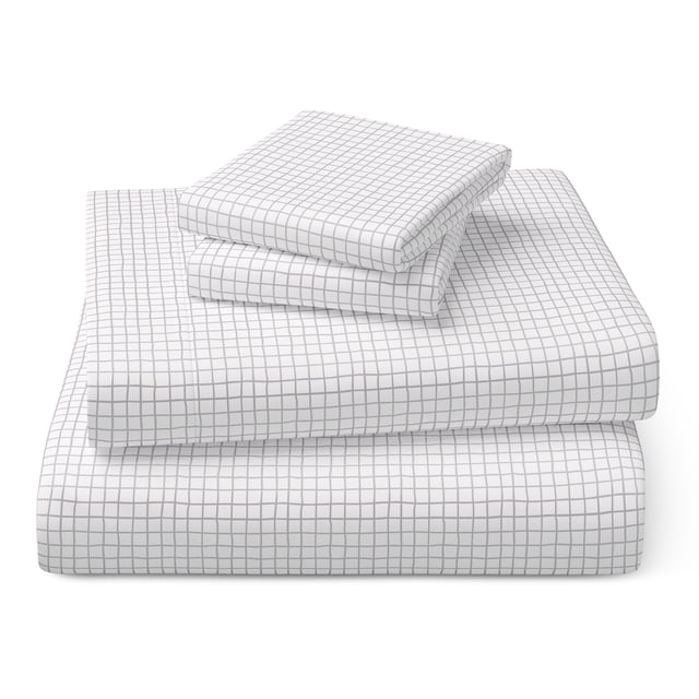 Mainstays Kids Microfiber Bed Sheet Set, Queen, Grey Grid, 4 Pieces