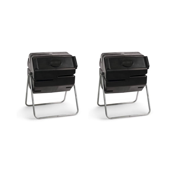 FCMP Outdoor 37 Gallon Single Chamber Roto Tumbling Compost Bin (2 Pack)
