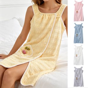 Femmes Spaghetti Sangle douche Robes sans manches Peignoir Absorbant Serviette d'eau Robe légère Spa Loungewear Jaune Taille unique