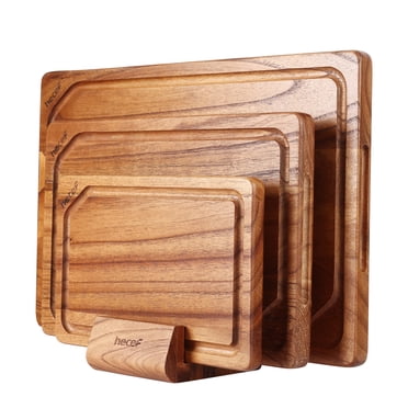 Hecef 3-PCS Wood Cutting Board Set with Holder, 15 inch Serving Board for Kitchen Meal Prep & Serving