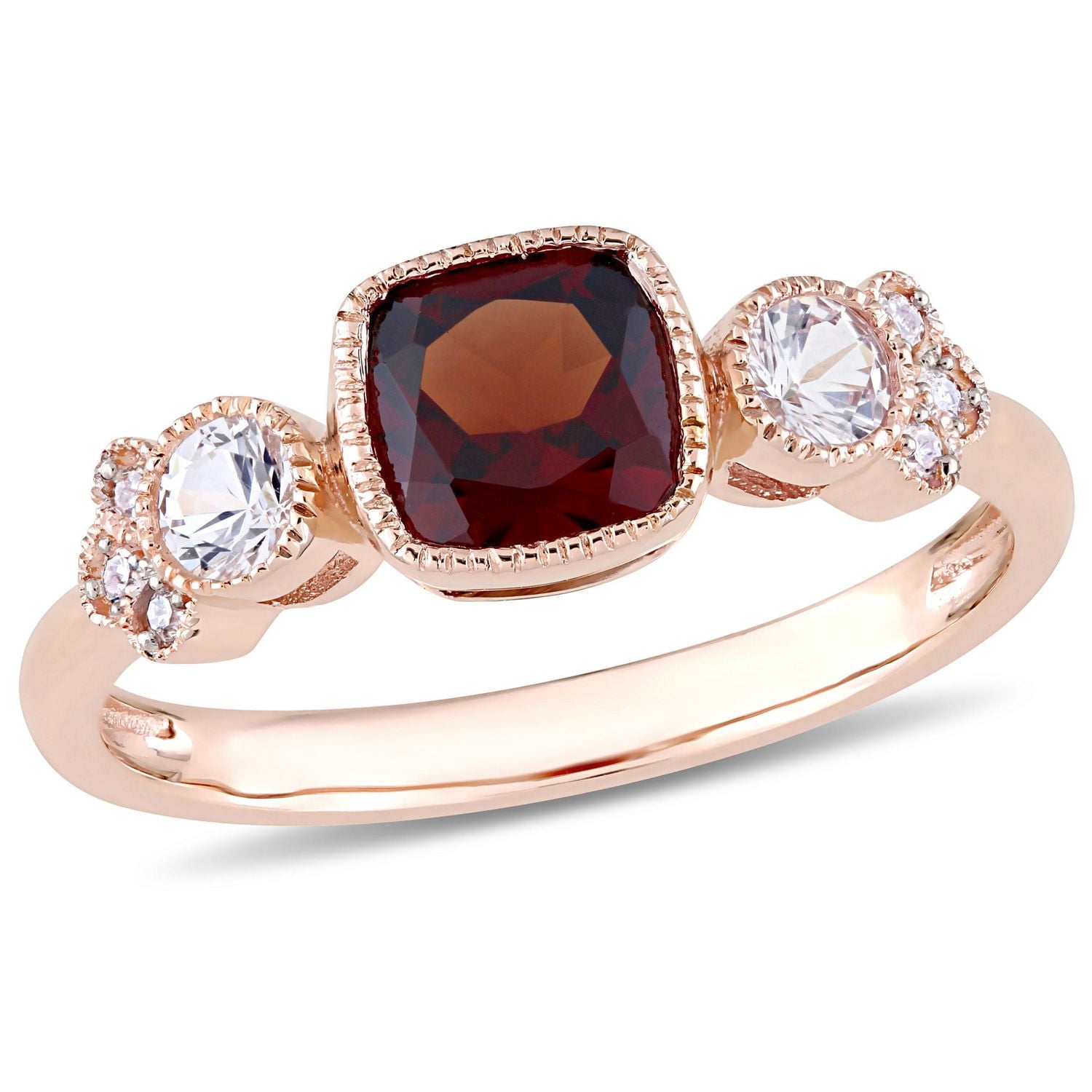 Tangelo 1-1/2 Carat T.G.W. Garnet, White Sapphire and Diamond-Accent 10 K Rose Gold Three-Stone Ring