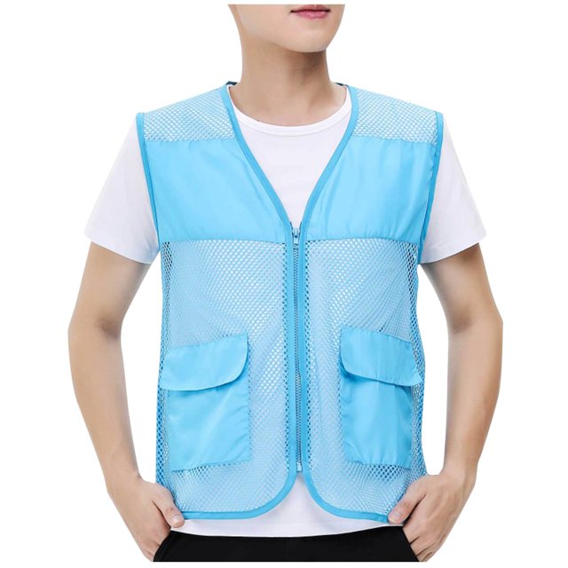Cameland Plus Size Men Vest Tops Solid-Color Convenient Mesh Outdoor Breathable Zipper Pockets V-Neck Tank Top