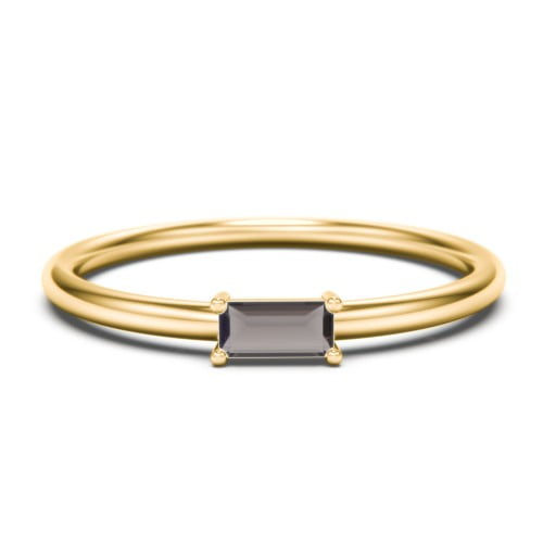 East-West Stackable Baguette Birthstone Ring - Smokey Quartz (June)