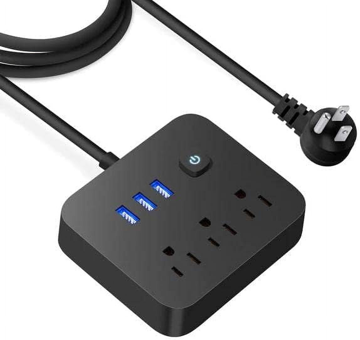 EcoNesxp ft. Long Power Cord Overload Protection Outlet Extender Black 4 ft. Long Power Cord USB Power Strip Surge Protector with