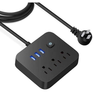 EcoNesxp ft. Long Power Cord Overload Protection Outlet Extender Black 4 ft. Long Power Cord USB Power Strip Surge Protector with