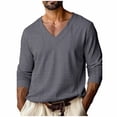 thumbnail image 3 of VBTAPA Mens Textured T Shirt Long Sleeve V Neck Pullover Tops Jacquard Knit Soft Comfy Fall Spring Tops Grey S, 3 of 7