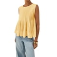 thumbnail image 2 of Débardeur Blouse Sans Manches à Basque Plissé d'Été pour Femmes, Col Rond, Style Babydoll Y2K, Chemise Blouse Jaune m, 2 of 9