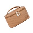 thumbnail image 3 of Portable Toiletry Bag, Large Capacity Cake Makeup Bag PU Leather Zipper Closure Wide Handle Pure Color  for Travel for Mother ,Coffe,Cream,Light Blue,Light Green,Light Purple, 3 of 8