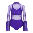 thumbnail image 2 of TSSOE Kids Girls Sparkly Rhinestone Dance Leotard Sheer Mesh Patchwork Bodysuit for Gymnastics Tumbling Purple 16, 2 of 4