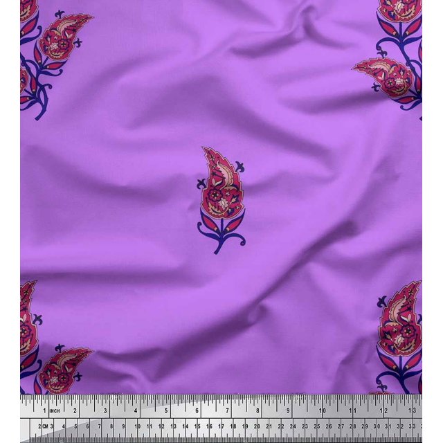 Soimoi Poly Georgette Fabric Artistic Leaves Print Fabric by Yard 52 Inch Wide