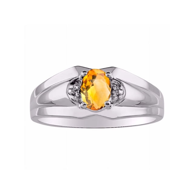RYLOS Mens Rings 14K White Gold Classic Design 7X5MM Oval Gemstone & Diamond Citrine November Birthstone Ring Size 13