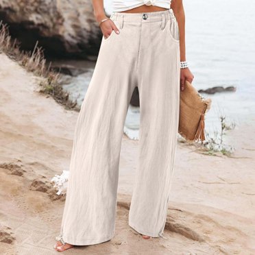 Weiqiqre Linen Pants Women Wide Leg Linen Pants for Women Summer Capri Palazzo Flowy Pants Casual Loose High Waist Trousers with Pockets