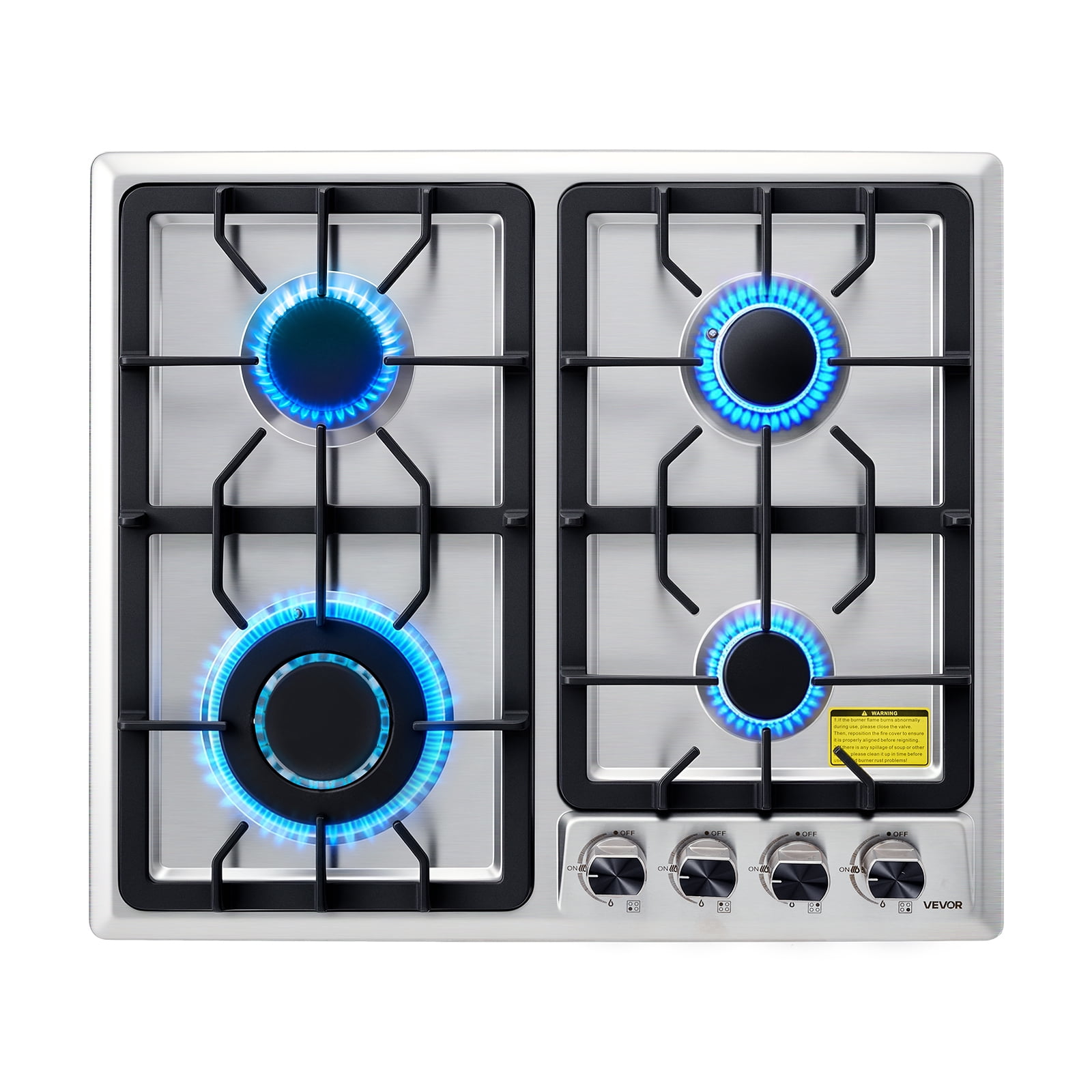 VEVOR 24 inch Gas Cooktop 4 Burners Gas Stove Top, Max 27000BTU Built-in Stainless Steel Stove Top LPG/NG Convertible Dual Fuel Cooktop Stoves