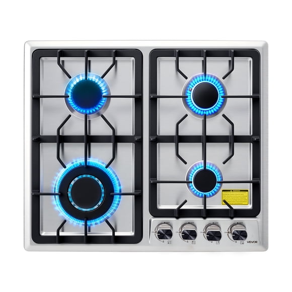 VEVOR 24 inch Gas Cooktop 4 Burners Gas Stove Top, Max 27000BTU Built-in Stainless Steel Stove Top LPG/NG Convertible Dual Fuel Cooktop Stoves