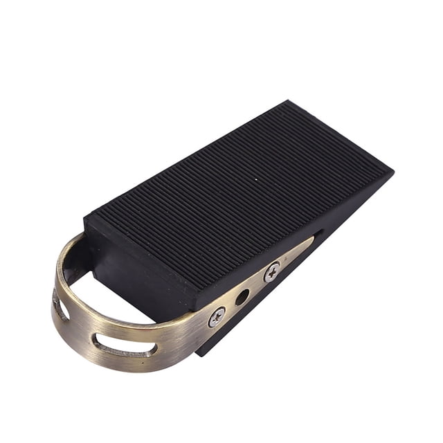 Hearth & Gear stainless steel windproof door stopper with a black rubber wedge surface and reinforced steel frame. Designed for wood, glass, and steel doors, it provides superior hold on floors like hardwood, tile, carpet, and concrete. Ideal for heavy-duty use and interior door hardware applications, including hinge pin stoppers.