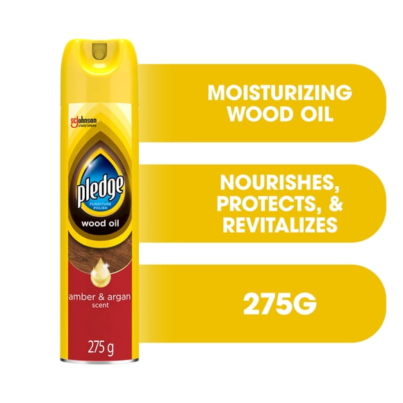 Pledge® Furniture Polish Spray, Moisturizing Oil for Wood, Amber and Argan Scent 275g