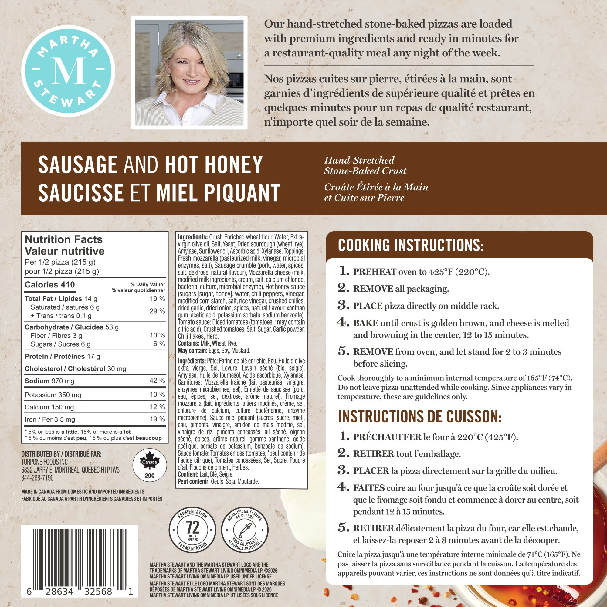 Pizza Martha Stewart à la saucisse et au miel piquant, 430 g