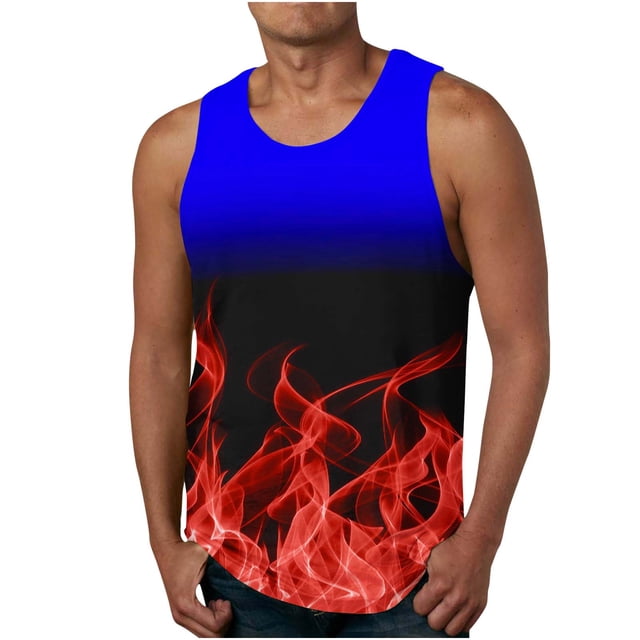 EGNMCR Débardeurs Homme Homme Décontracté Mode Dégradé Imprimé Chandail Col Rond Débardeurs de Sport