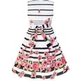 thumbnail image 2 of Robe Fille Noire Rayée Fleur Rose Robe d'Été 7-8 Ans, 2 of 6