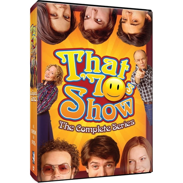 That '70s Show: The Complete Series DVD box set featuring vibrant retro-themed artwork with the show's title in bold, colorful font and character images surrounding it. Includes all 8 seasons on 24 discs. Language: English. A comedy series set in the 1970s.
