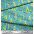 thumbnail image 2 of Soimoi Blue polyester Crepe Fabric Text & Christmas Tree Printed Fabric 1 Yard 52 Inch Wide, 2 of 5