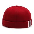 thumbnail image 2 of Xingzhi Bonnet de Mode 3 Rayures Imprimé Bonnet de Marin Style INS Chaud Casquettes Docker Élégantes Sans Bord Rond Bonnet pour Rouge, 2 of 8