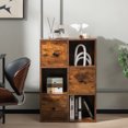 thumbnail image 2 of Costway 6-Cube Wooden Bookcase Storage Organizer with 3 Open Cubes 3 Drawers Rustic Brown, 2 of 10