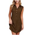 thumbnail image 1 of SDNall Robe Chemise Sans Manches à Col pour Grande Taille avec Poches, Mini-Robe Décontractée Unie, 1 of 9