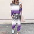 thumbnail image 2 of KIHOUT Survêtement pour Femmes Ensemble 2 Pcs Imprimé Dégradé Manches Longues Col Rond Hauts Décontractés Pantalons String Jogger Ensemble de Détente, 2 of 5