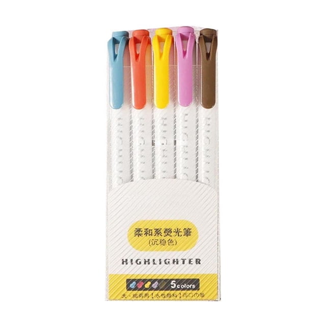 Lisbinx Double-Ended Highlighter Marking Pen Set for Notes, 5 Colours, 10 mL Ink Per Pen, Dual Tips for Underline and Highlight, Pen for Paper