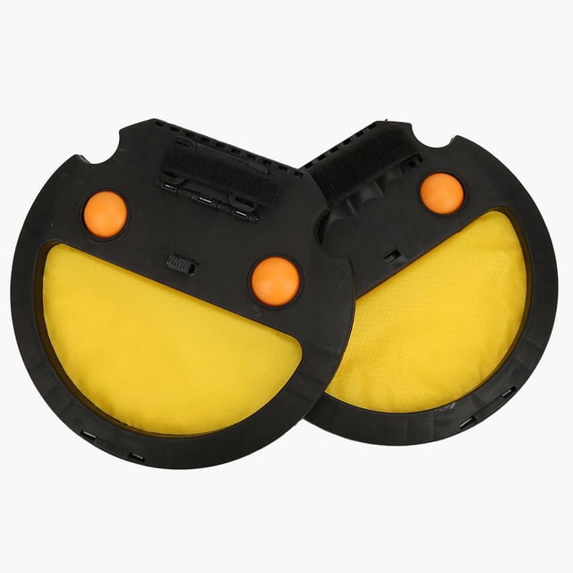 Herwey Children Catch and Throw Hand Ball Game Racket Outdoor Sports Toy for Family Kids. The image shows two black ABS rackets with bright yellow mesh centers and orange buttons, designed for outdoor play. The ergonomic design ensures comfort, and the set includes two rackets and four balls. Ideal for developing hand-eye coordination and encouraging active play.
