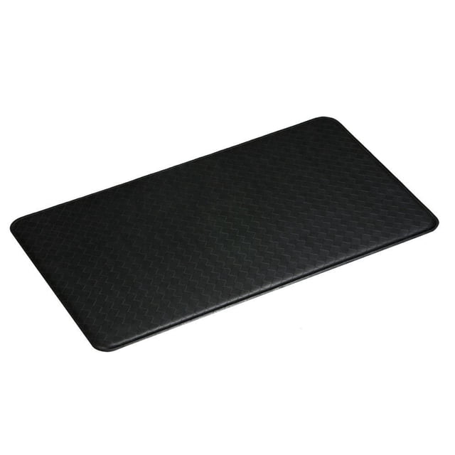 Imprint Comfort Mats Imprint Cumulus9™ Nantucket Series Anti-Fatigue Comfort Mat in black with woven texture and rounded edges, angled on white background, designed to reduce fatigue and provide ergonomic support in kitchens and workspaces, also suitable for standing desks.