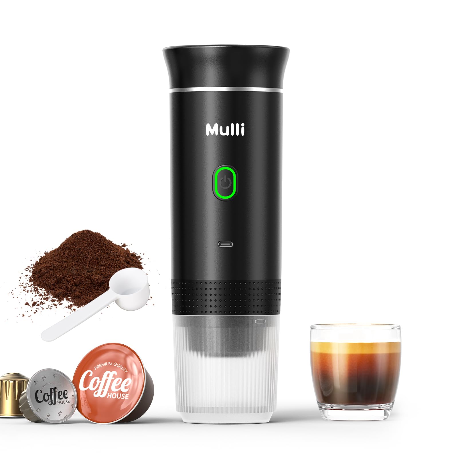 Mulli Cordless Electric Espresso Machine&zwnj;&zwnj;-Portable Coffee Maker for Ground Coffee & NS Capsule with Self-Heating Technology&zwnj;-Perfect