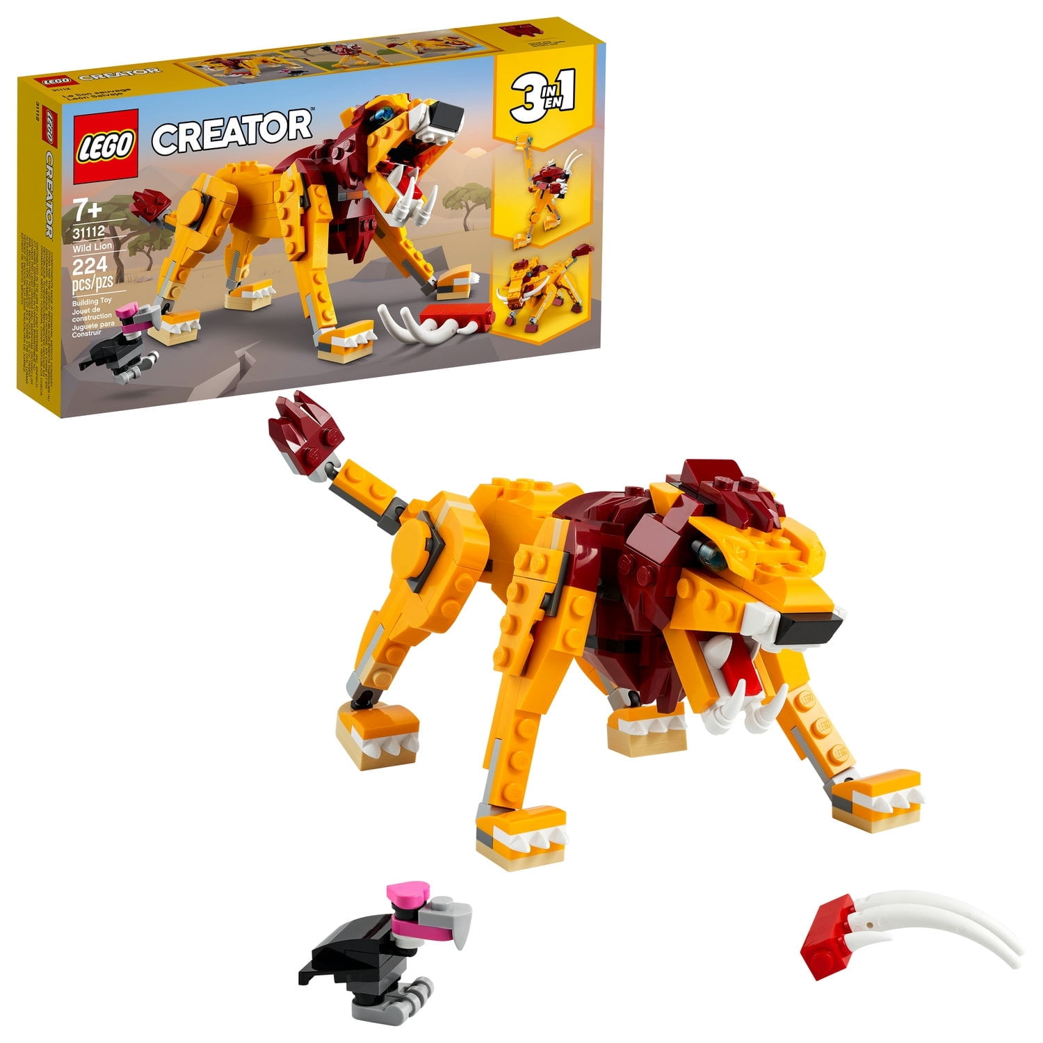 LEGO Creator 3in1 Wild Lion 31112 Building Toy Set (224 Pieces)
