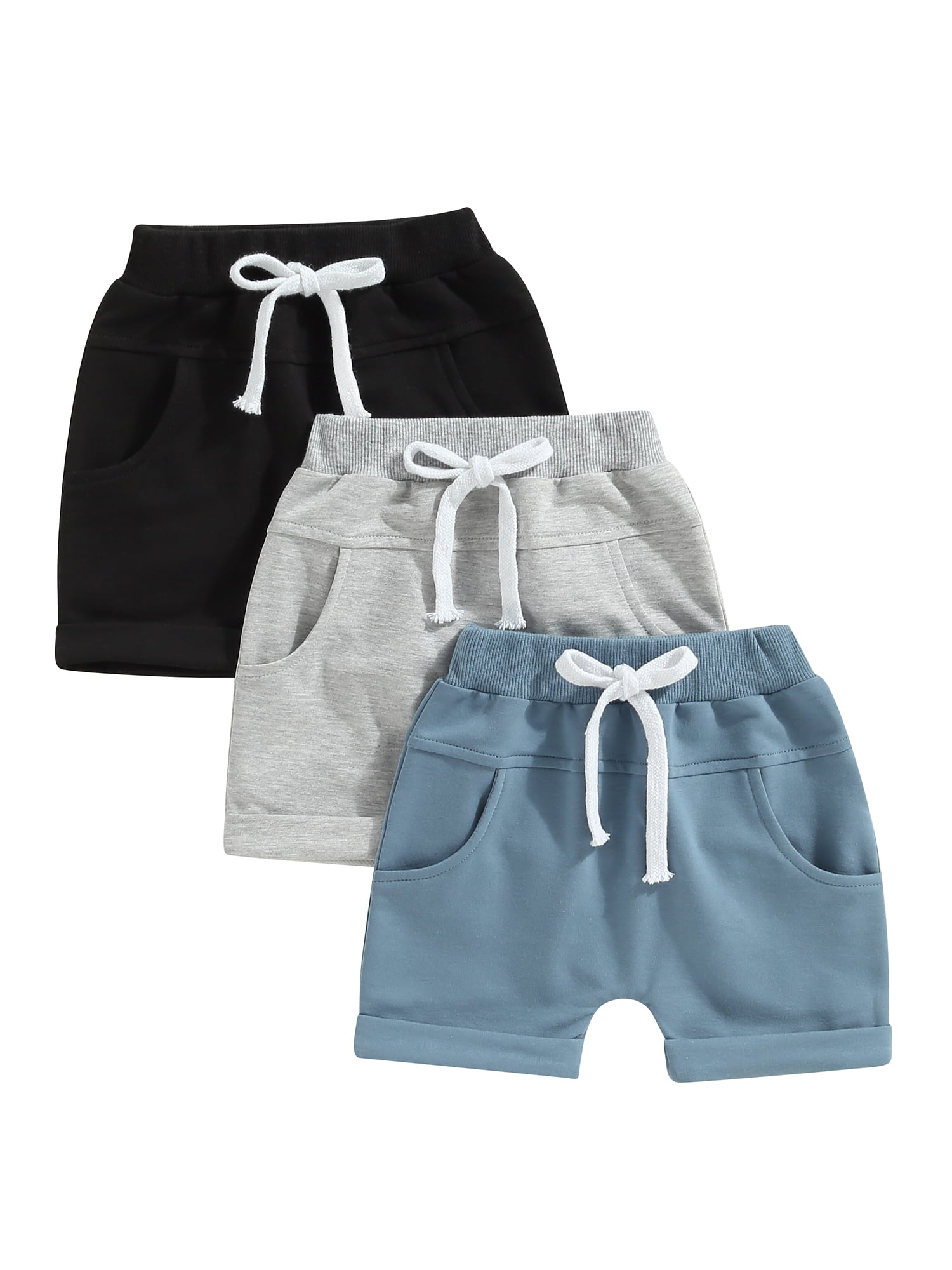 Gupgi 3 Pack Toddler Boy Shorts Set, Solid Loose Drawstring Shorts Kids Sports Short Pants