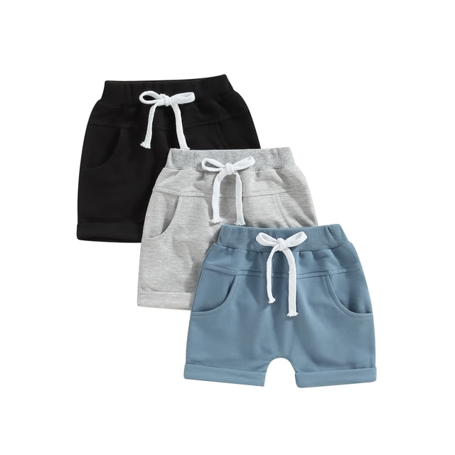Gupgi 3 Pack Toddler Boy Shorts Set, Solid Loose Drawstring Shorts Kids Sports Short Pants