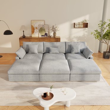 bokifol Modular Cloud Sofa,120" Cloud Sectional Couches with Deep Seat,L-Shape 3-Seat Couch with 6 Ottoman for Living Room,Modern Comfy Couch with Washable Cover,Wide Armrest(Black)