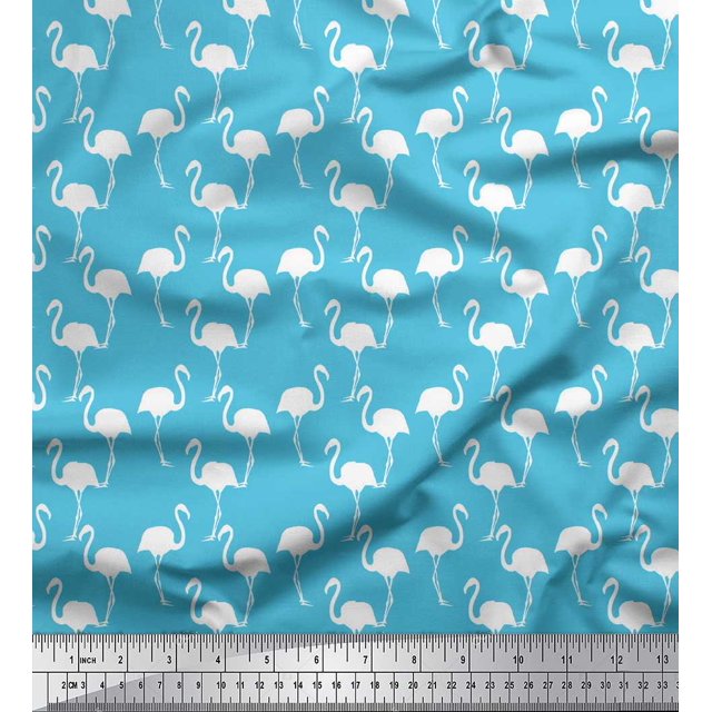 Soimoi Silk Fabric Flamingo Bird Print Sewing Fabric Yard 42 Inch Wide