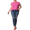 thumbnail image 2 of GRACE & GRANDEUR Women's Plus Size Summer Solid Cap Short Sleeve Chiffon Blouse Hot Pink 3X, 2 of 6
