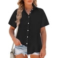 thumbnail image 2 of Timegard Womens Shirts Plus Size Cotton Linen Notched V-Neck Button down Short Sleeve Casual Loose Top, 2 of 6