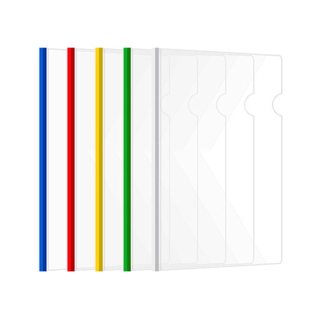 5 Pcs Housse de Chemise de Classement Transparente, Housse de Chemise de Classement en Plastique, Housse de Chemise de Classement Transparente en Plastique. Ensemble de Cinq Housses de Chemise de Classement en Plastique Transparente avec Épines Colorées en Bleu, Rouge, Jaune, Vert et Blanc. Conçues pour Organiser des documents, Ces Fournitures de Papeterie Conviennent à un Usage au Bureau Ou à l'École.