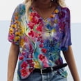 thumbnail image 2 of Plus Size Women Short Sleeve Printed V-Neck Tops Tee T-Shirt Blouse, 2 of 9