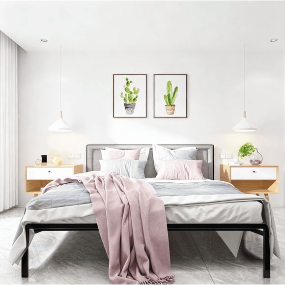 Heavy Duty Queen Bed Frame with Slat Clips, No Box Spring Needed, 16 Inch Platform Bed Frame Metal Slats Support, Easy Assembly with Underbed Storage