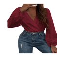 thumbnail image 3 of Combinaison Moulante à Manches Longues pour Femmes, Col en V Profond, Plissée, Aguichant, Imprimé Léopard Patchwork, Hauts de Combinaison pour Dames, 4 Couleurs, Rouge, G, 3 of 5