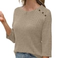 thumbnail image 4 of Pincandy Womens Sweaters Fall Fashion 3/4 Length Sleeve Tops Crew Neck Button Shirts Casual Pullover Cute Winter Clothes, 4 of 5