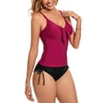 thumbnail image 4 of UPPADA Women's Ruched Tankini Swimsuits V Neck Wrap Tie Back Two Pieces Bathing Suit Adjustable Shoulder Strap Tummy Control Swimwear Swim Top with Bottom on Clearance Wine,M, 4 of 5