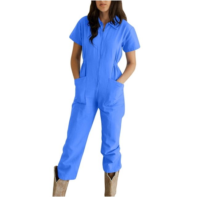 LSLJS Combinaison Pantalon à Revers Zippée à Taille Plissée Unie Décontractée pour Femme